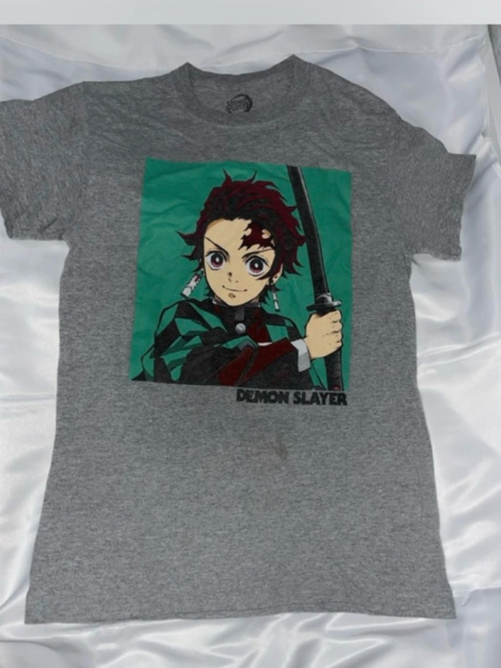 Demon Slayer Tanjiro Graphic Tee - Grey with Green Print